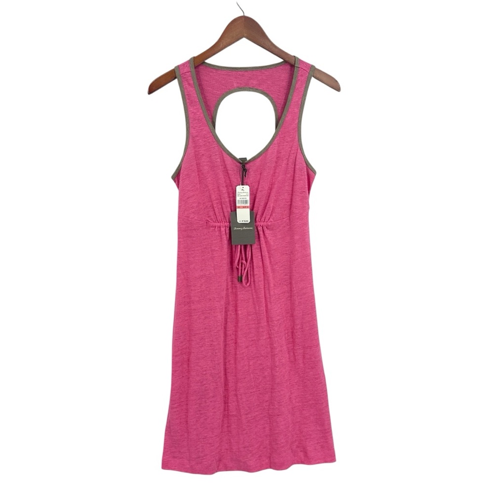 New TOMMY BAHAMA Dress Linen Seneca Jersey Open Back Pink
